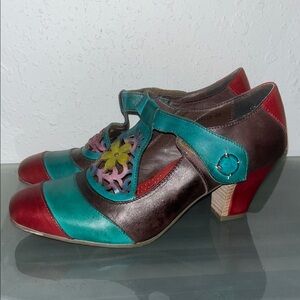 L'Artiste Shoes Women's Size EU 40 (US 9-9.5) Red/Green Leather Jardin Heel